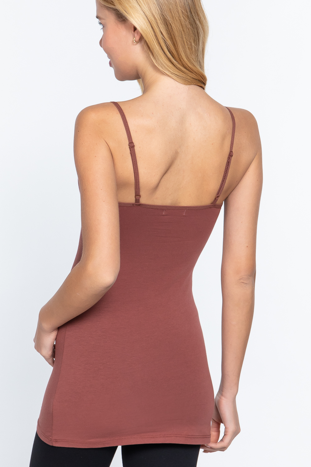 Wood Brown Basic Cotton Long Adjustable Spaghetti Strap Cami Tank - STB  Boutique