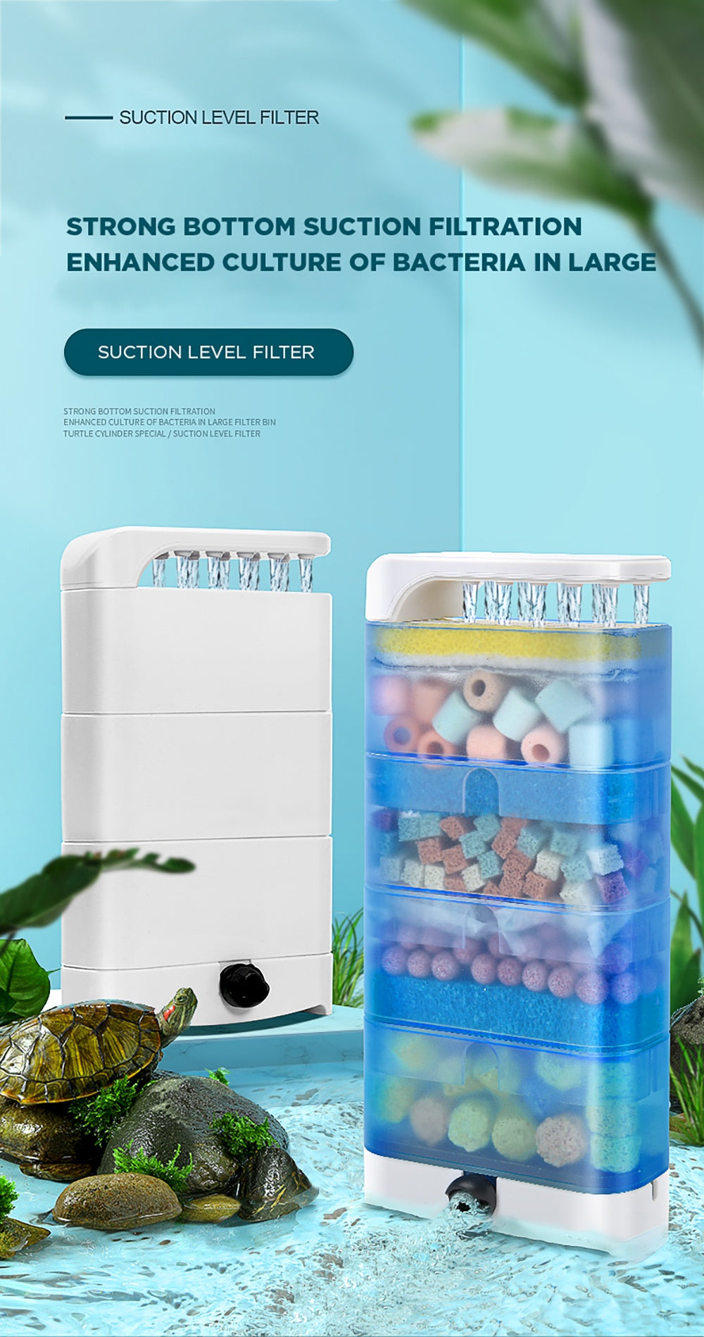 YEE Turtle Filter Low Water Level for Turtle Tank, Bottom Suction 3in1 Circulation Pump With Trickle Filter Box Water_feature