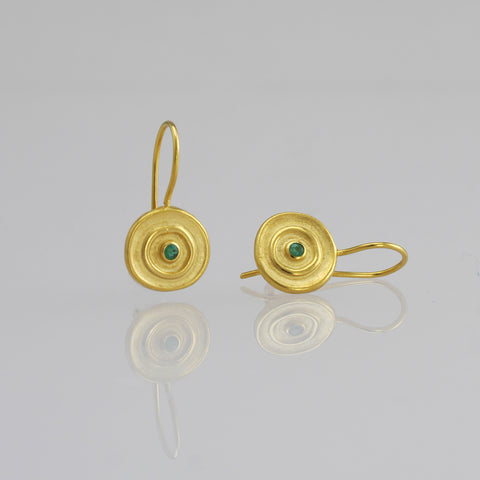 24ct gold Vermeil round drop earrings with Emerald