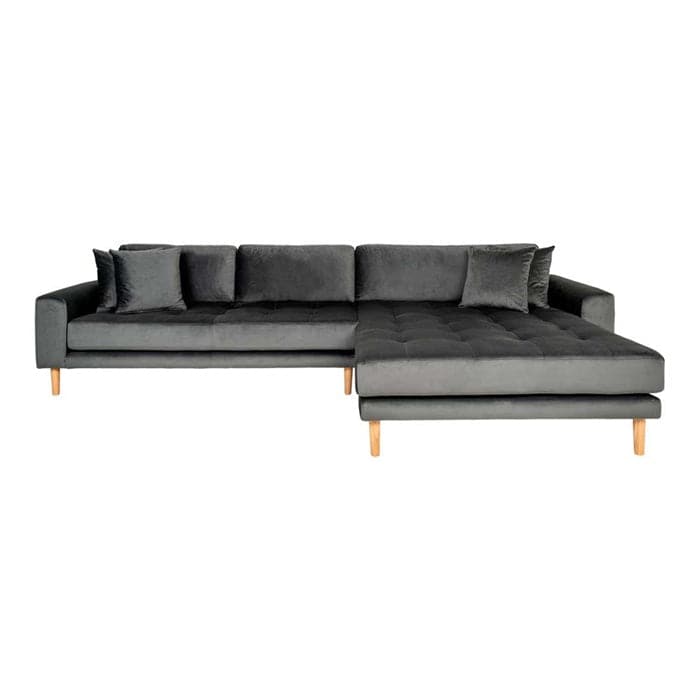 Billede af Lido 3-personers Velour Sofa med Chaiselong Højre - Mørkegrå, norliving