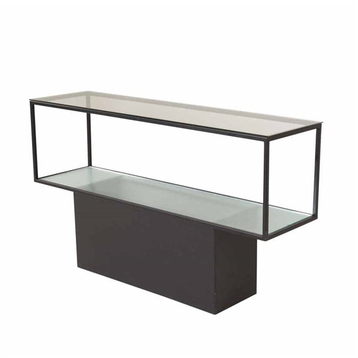 #2 - VENTURE DESIGN Maglehem konsolbord, m. hylde - grå glas og sort metal (30x35)