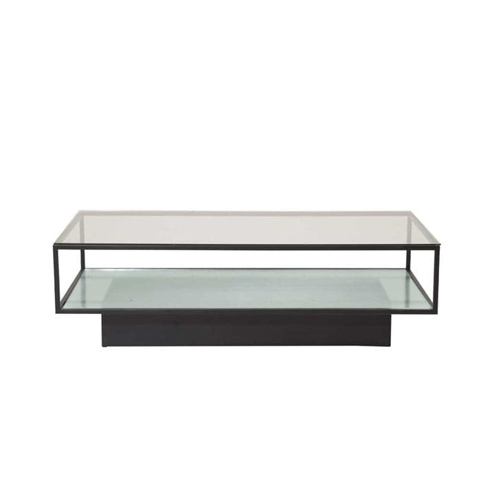 5: VENTURE DESIGN Maglehem sofabord, m. hylde - klar glas og sort metal (130x60)