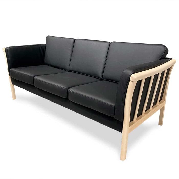 10: Denver 3-pers Sofa i Sort Læder -Bøge Gavle, Svane Design