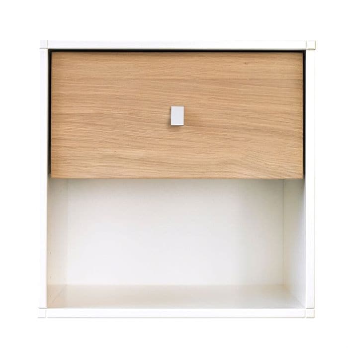 Billede af Square Reolen Sengebord i hvidt med skuffe i eg hvid olie, Kidi - Square Reolen