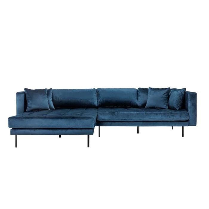 Matteo 3 personers sofa med (vendbar) Chaiselong venstre – Blå Velour, Hundevad