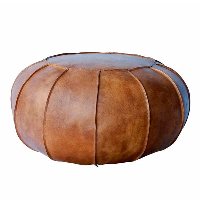 Billede af Rund læderpuf i lys brun Ø 60 cm, Trademark Living