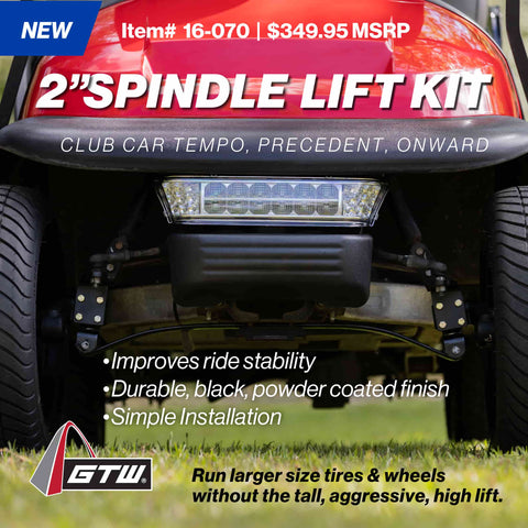 Brand new 2" spindle lift kit for Club Car Precedent, Tempo, and Onward golf cars.