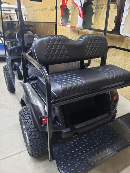 Replacement LED tail light set installed on an EZGO TXT model golf cart.