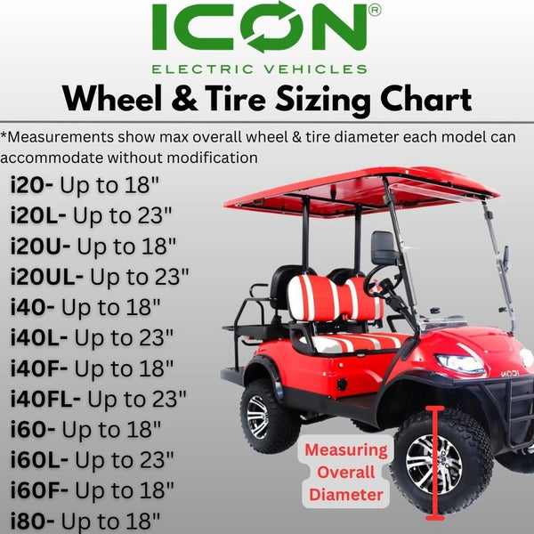 ICON golf cart model tire sizing