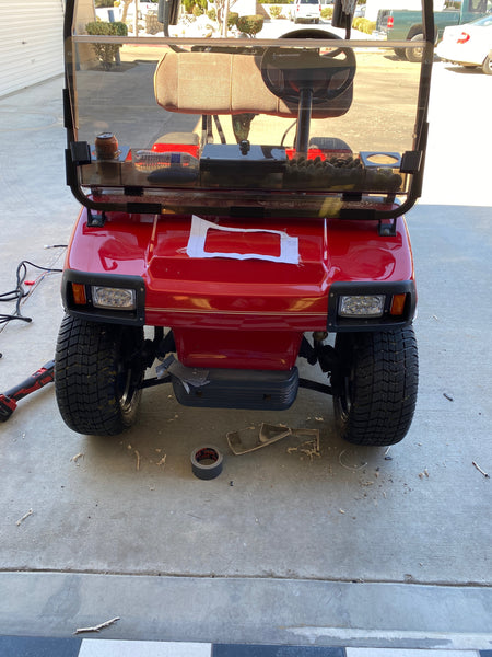 Customer installed headlights on a Club Car DS Basic LED light kit.