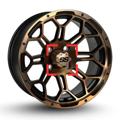 Bronze golf cart wheel with SS center cap