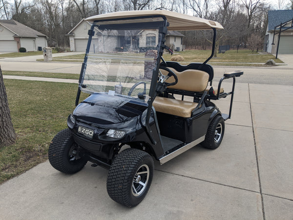 Customer installation photo of EZGO TXT Valor model golf cart LED light kit.
