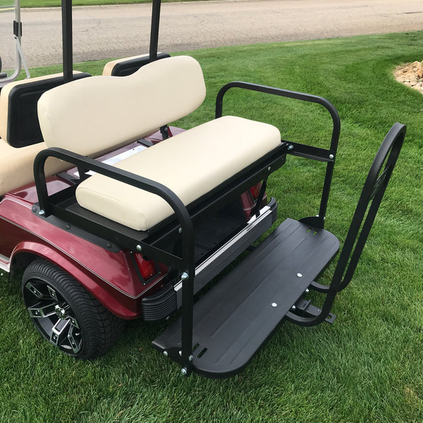 Rear stainless steel bumper installed on Club Car DS model golf cart.