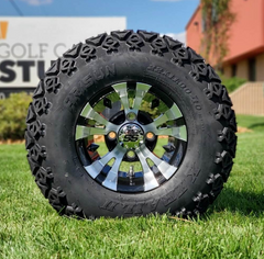 Black and Machined Vampire Golf Cart Wheel and Tire Combo 