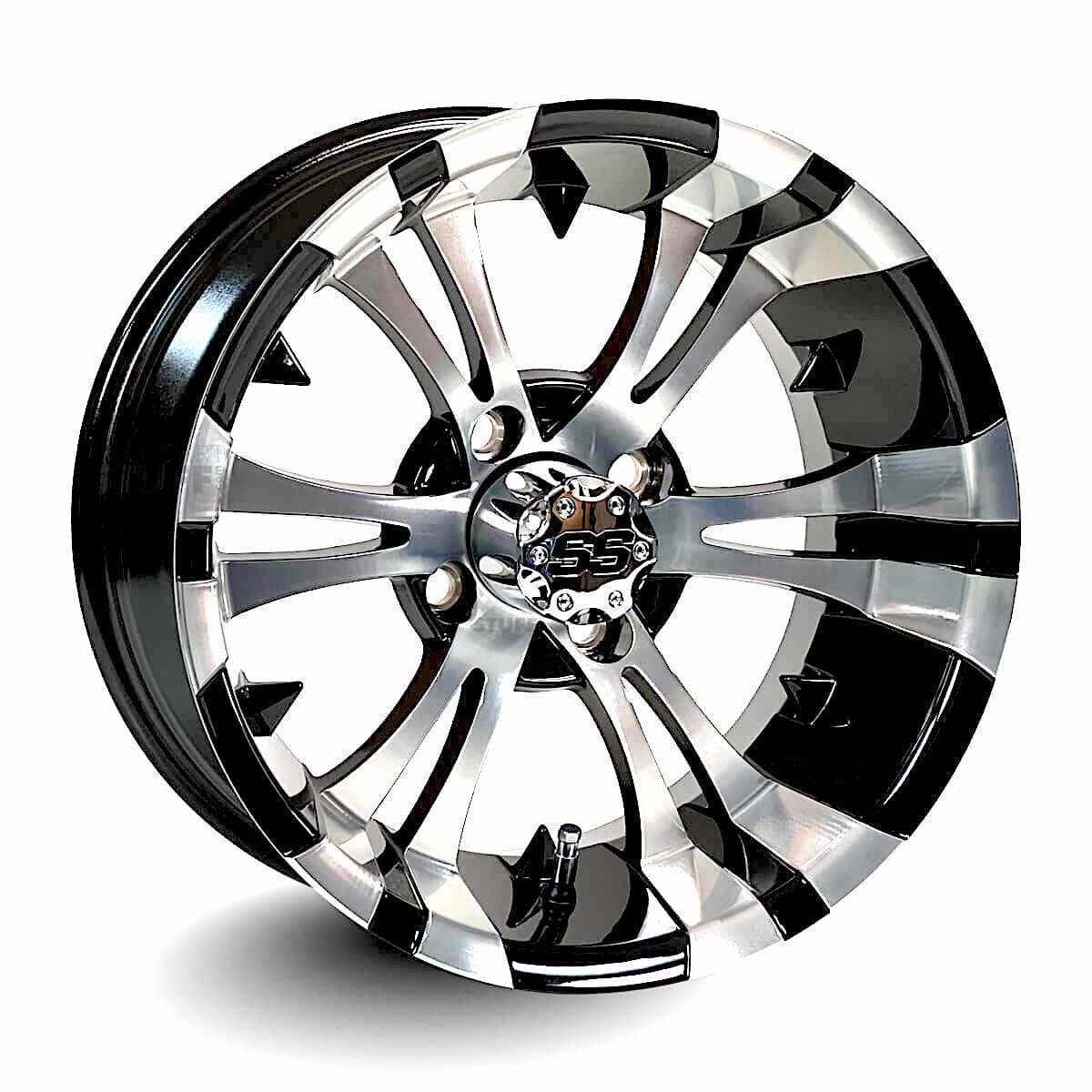 14" Vampire Black/Machined Golf Cart Wheels - 14"x7" ET-15 Offset - GOLFCARTSTUFFCOM product image