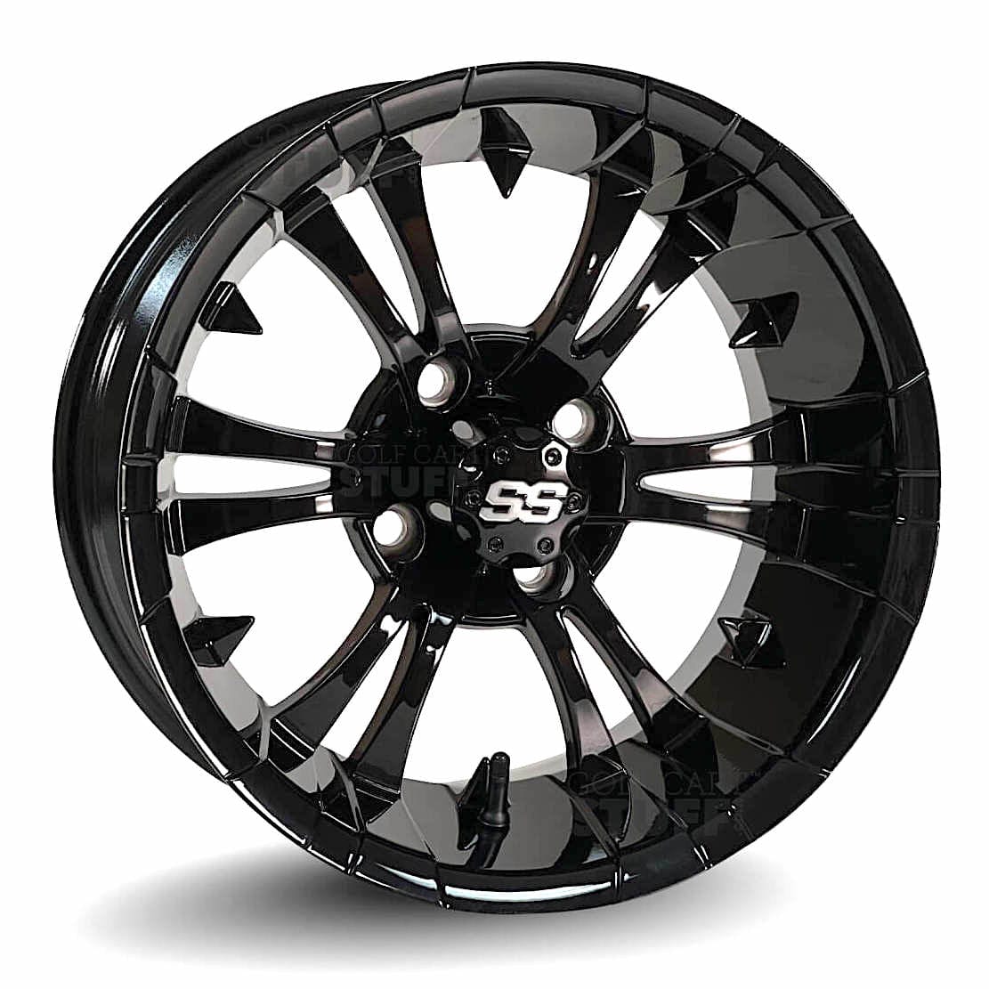 14" Vampire Gloss Black Aluminum Golf Cart Wheels - 14"x7" ET-15 Offset - GOLFCARTSTUFFCOM product image