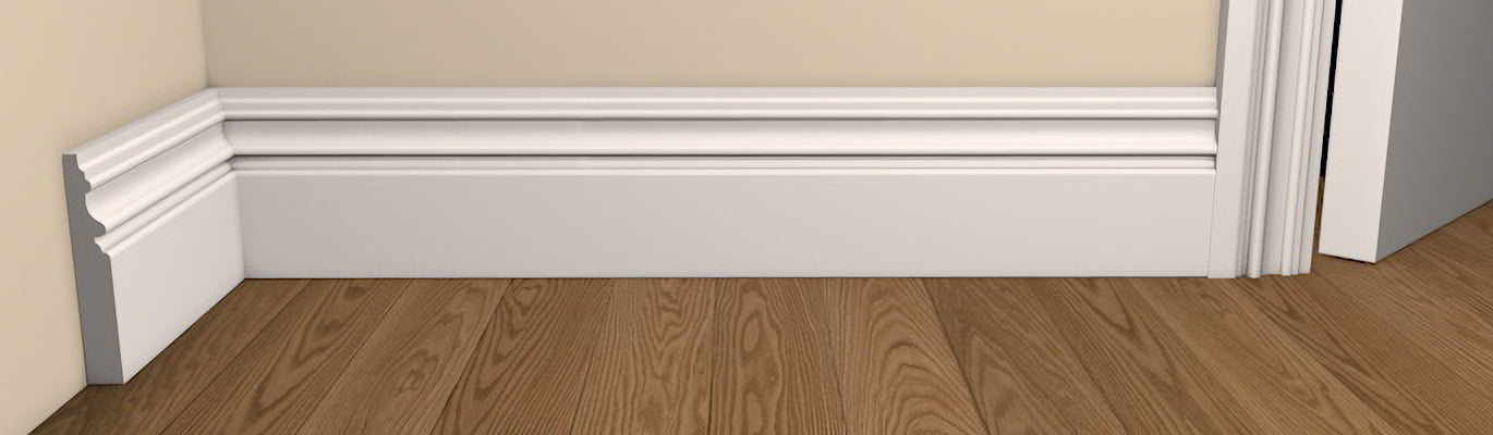 Period Style Brackley Architrave and Skirting - Pre-Primed/Pre-Painted Wood shown fitted to a wall