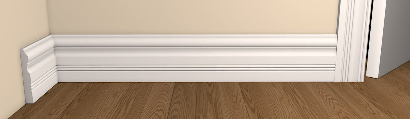 Period Style Braden Architrave and Skirting - Pre-Primed/Pre-Painted Wood shown fitted to a wall