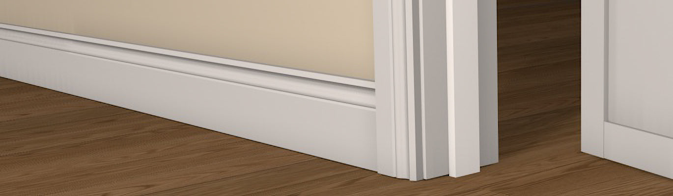 Pre-Primed Wood Square Edge-Profile Door Stop shown fitted to a door frame