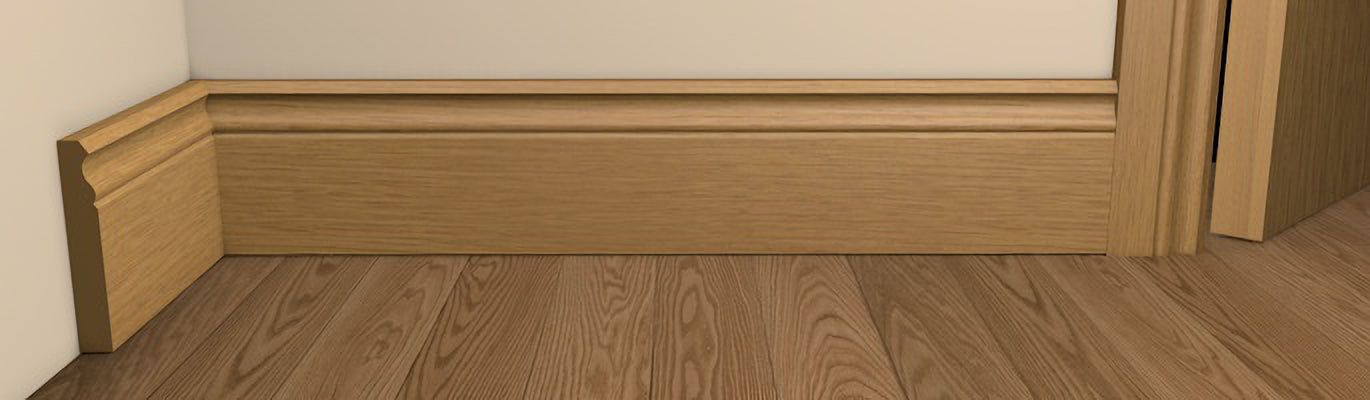 Traditional Style Ogee Architrave and Skirting - Pre-Varnished Solid Oak shown fitted to a wall