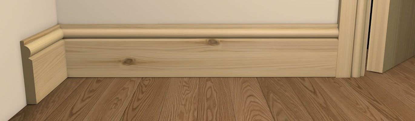 Traditional Style Torus Architrave and Skirting - Pre-Varnished Redwood shown fitted to a wall