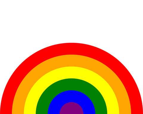 A rainbow drawn with code with colors red, orange, yellow, green, blue, and purple