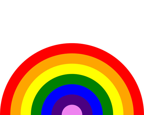 A rainbow drawn with code with colors red, orange, yellow, green, blue, indigo and violet