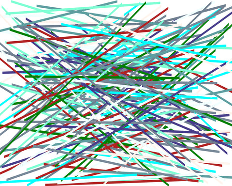 100 random colored lines generally drawn horizontally mimicking a pile of a lot of pick-up sticks
