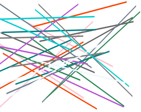 30 random colored lines randomly drawn and overlapping mimicking a pile of pick-up sticks