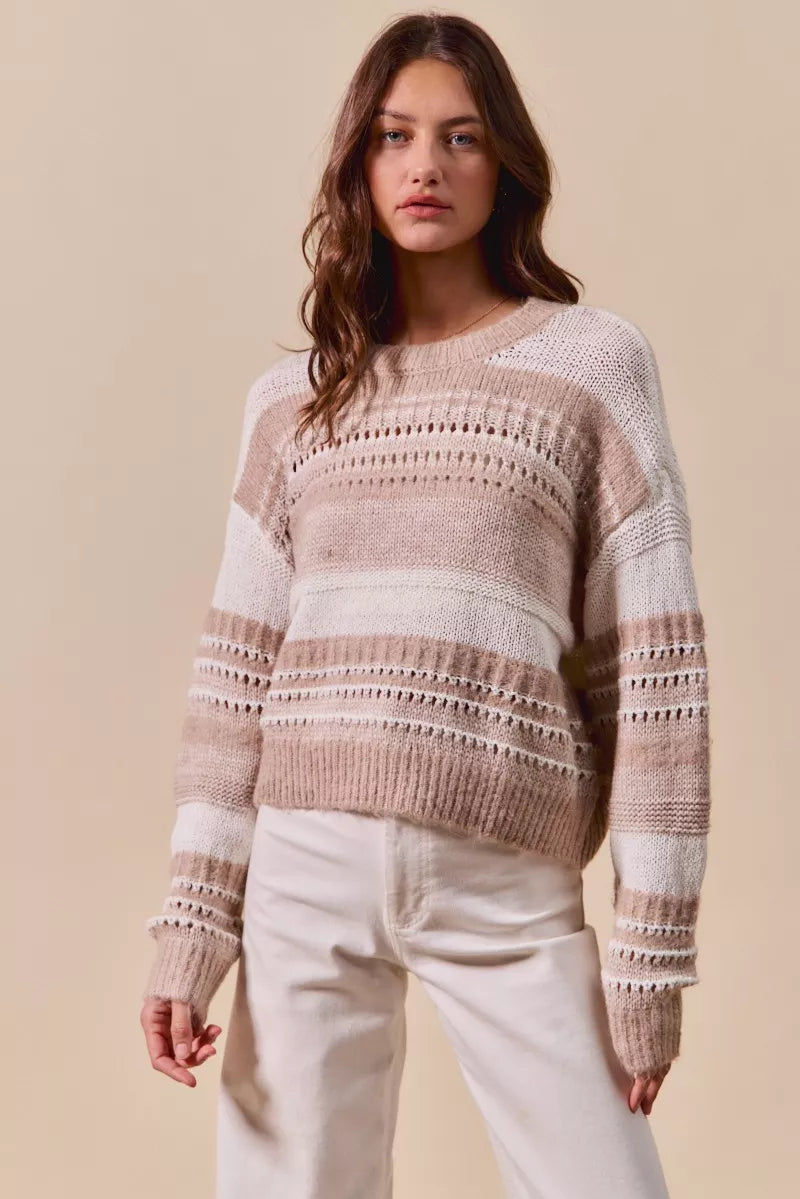 Stripe Textured Loose Fit Sweater