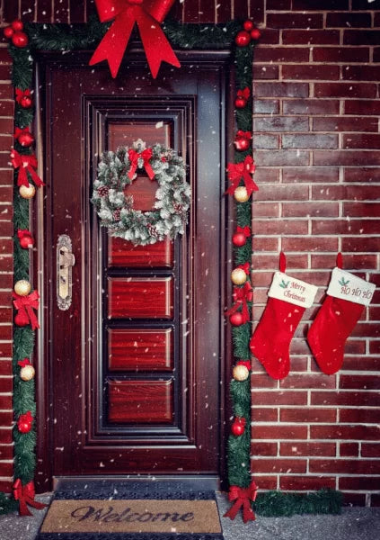 chaussettes et noeuds noël porte d'entrée