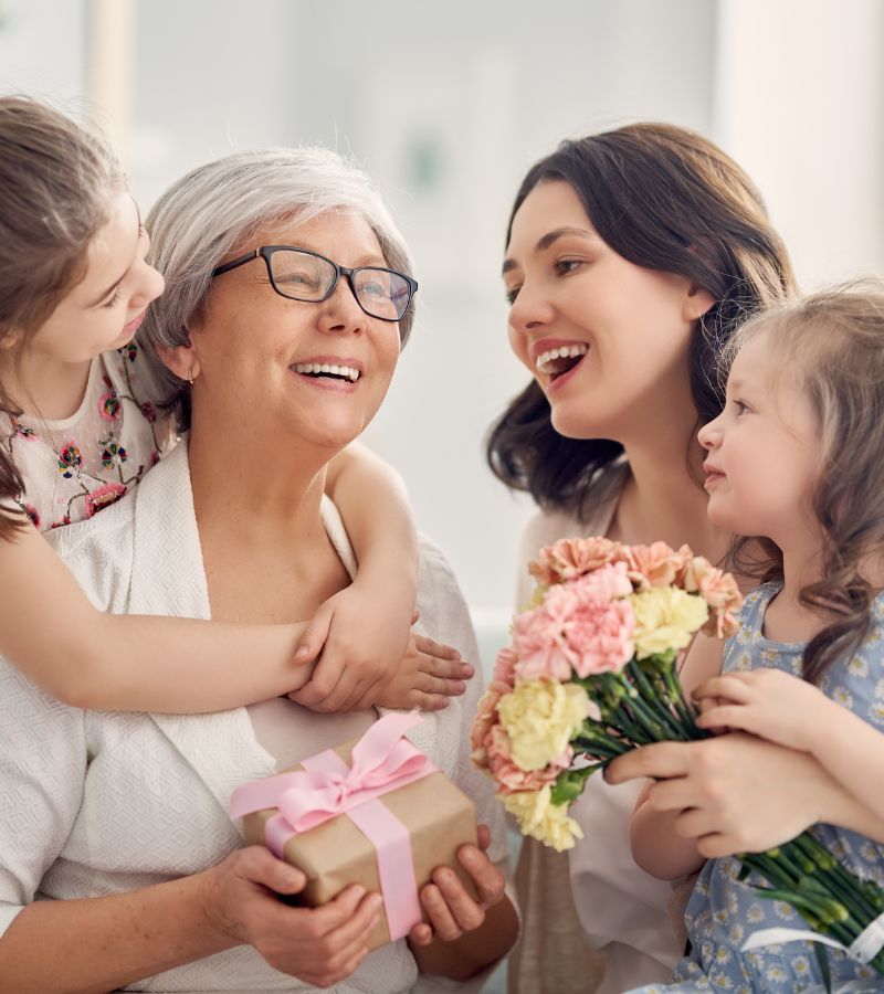 Une famille avec des fleurs