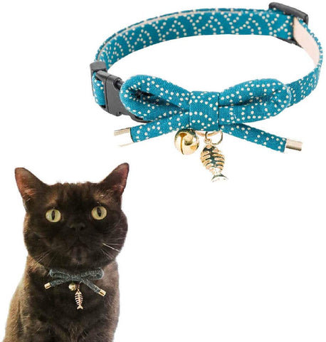 Necoichi Zen halsband  Katten  Blauw  Vis bedel  Verstelbaar van 20 tot 35cm