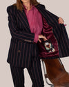 Blue blazer burgundy stripe