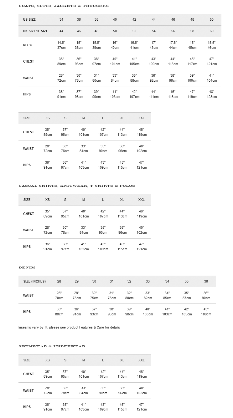 Burberry Sizing Charts – Buck \u0026 Zinkos