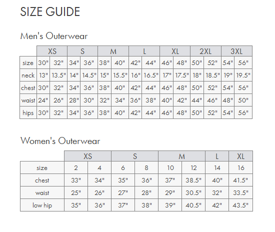 Size Chart Calvin Klein