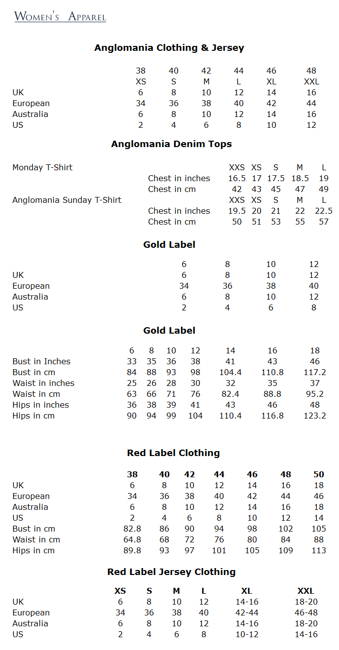 Ralph Ladies Size Chart Uk