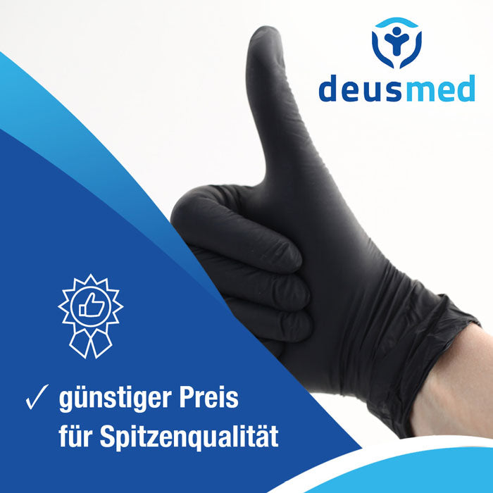 Deusmed Nitril Handschuhe Schwarz – 100 Stück | S-XL