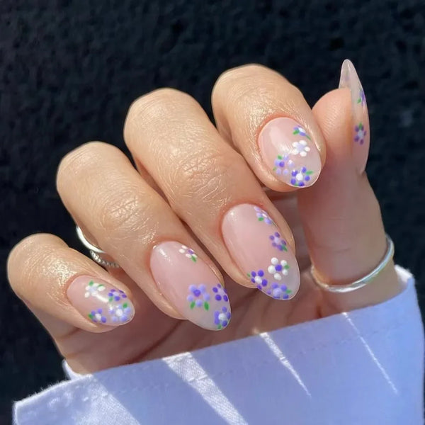 24Pcs Pink Flower Press-On Nails Set 14