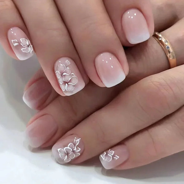 24Pcs Pink Flower Press-On Nails Set 6
