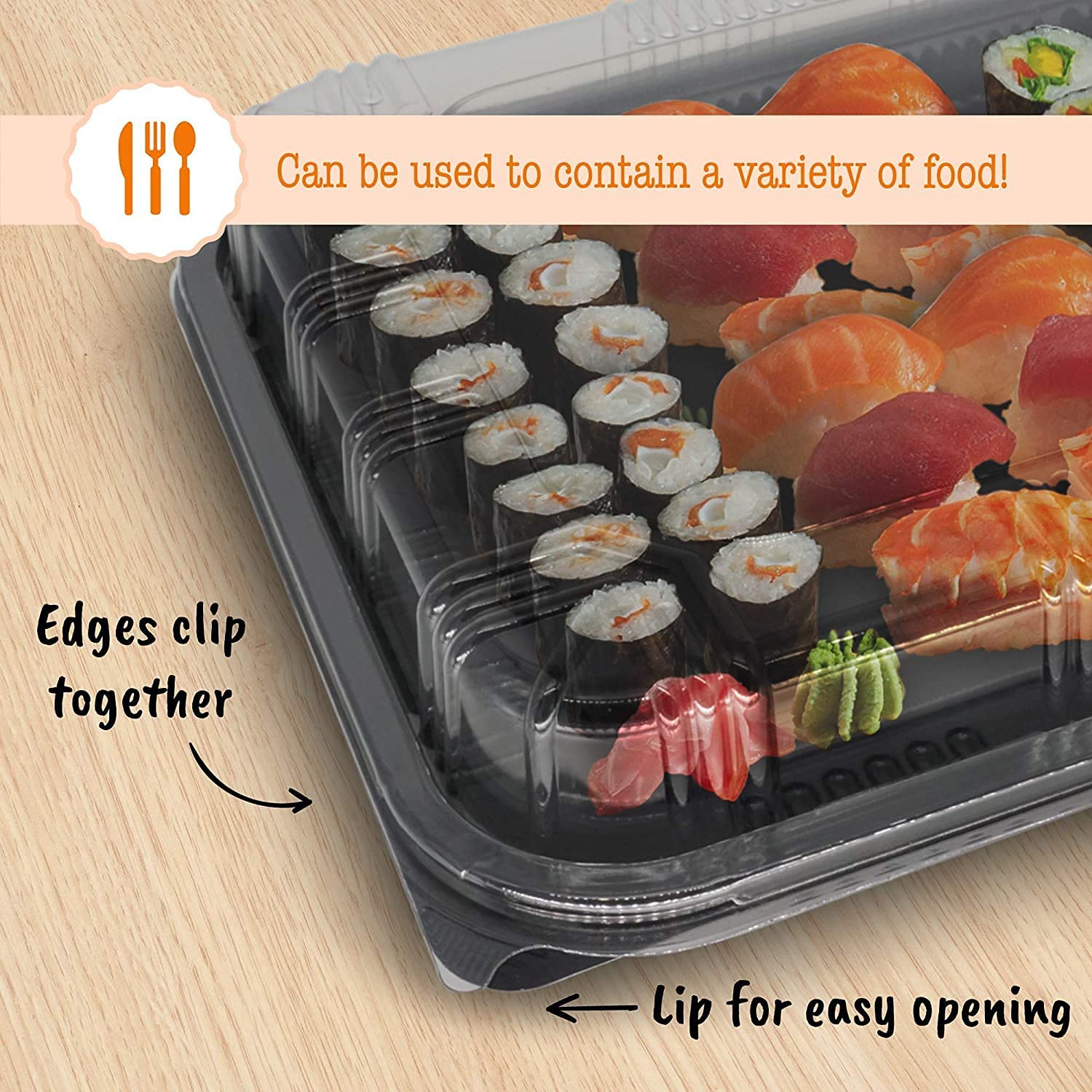 A multi-purpose  food container with clear lids, suitable for holding a variety of delicious dishes and snacks.
