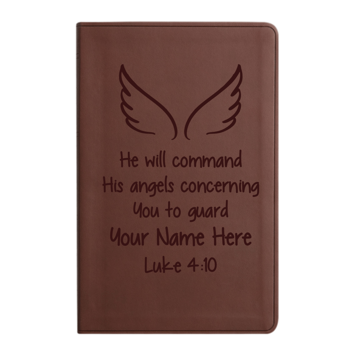 Personalized ESV Thinline Bible Large Print Faux Leather Holy Bible with Luke 4:10 Design Brown | Shepherds Shelf