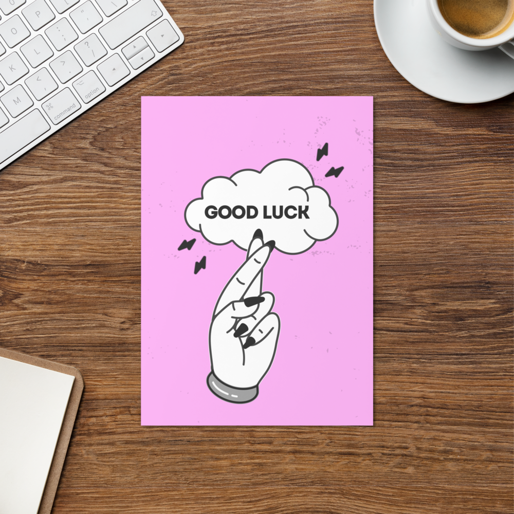 Good Luck (Fingers Crossed - Pink) - Good Luck Greeting Card