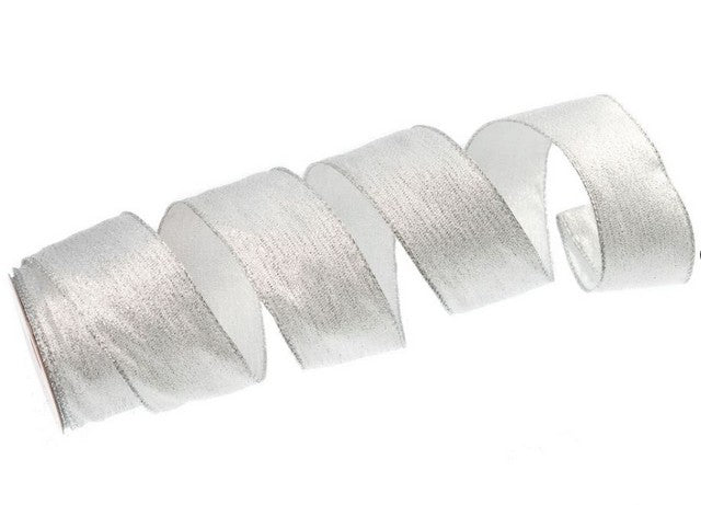 Glitter Metallic Streaks Ribbon - White/Silver - 2.5 x 10yd