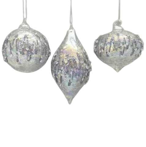 SparkleDrop Glass Baubles Iridescent Christmas Decorations 6/8cm