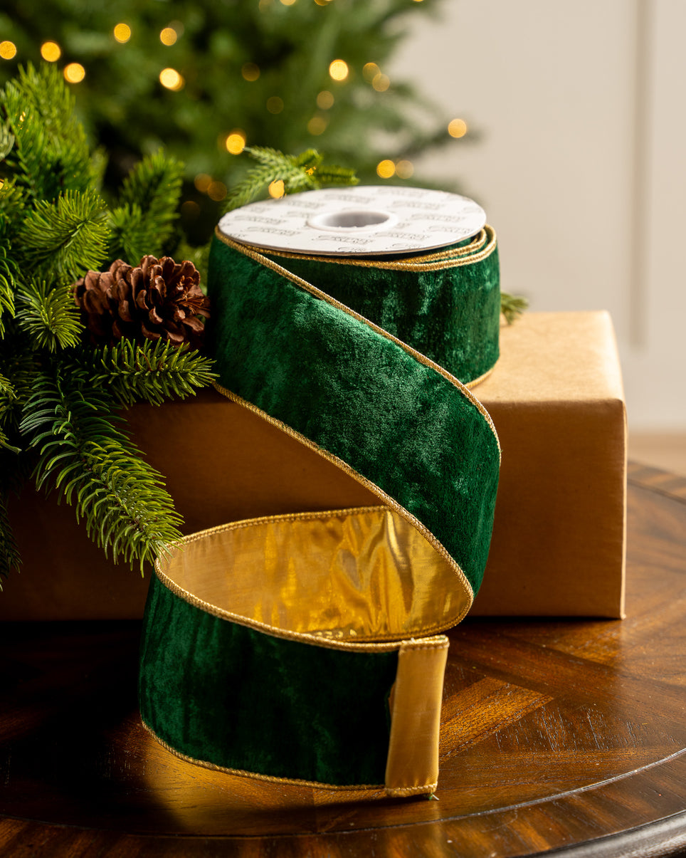 1pc Green Gift Wrapping Ribbon With Gold Edge