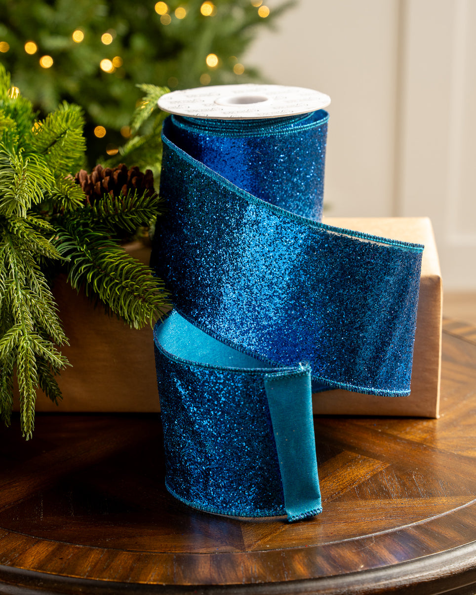 Blue ribbon, blue gold ribbon, Christmas ribbon, luxury ribbon