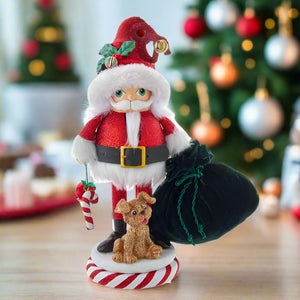 12" Hollywood Chubby Santa With Puppy Nutcracker - The Christmas Palace