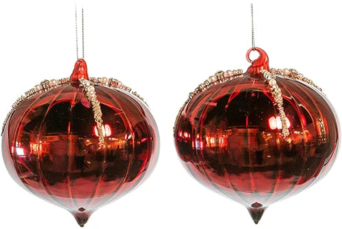 Two red Christmas ornaments