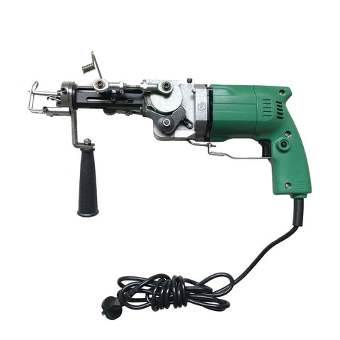 Low-angle view of the ZQ-II CUT & LOOP tufting gun with green handle